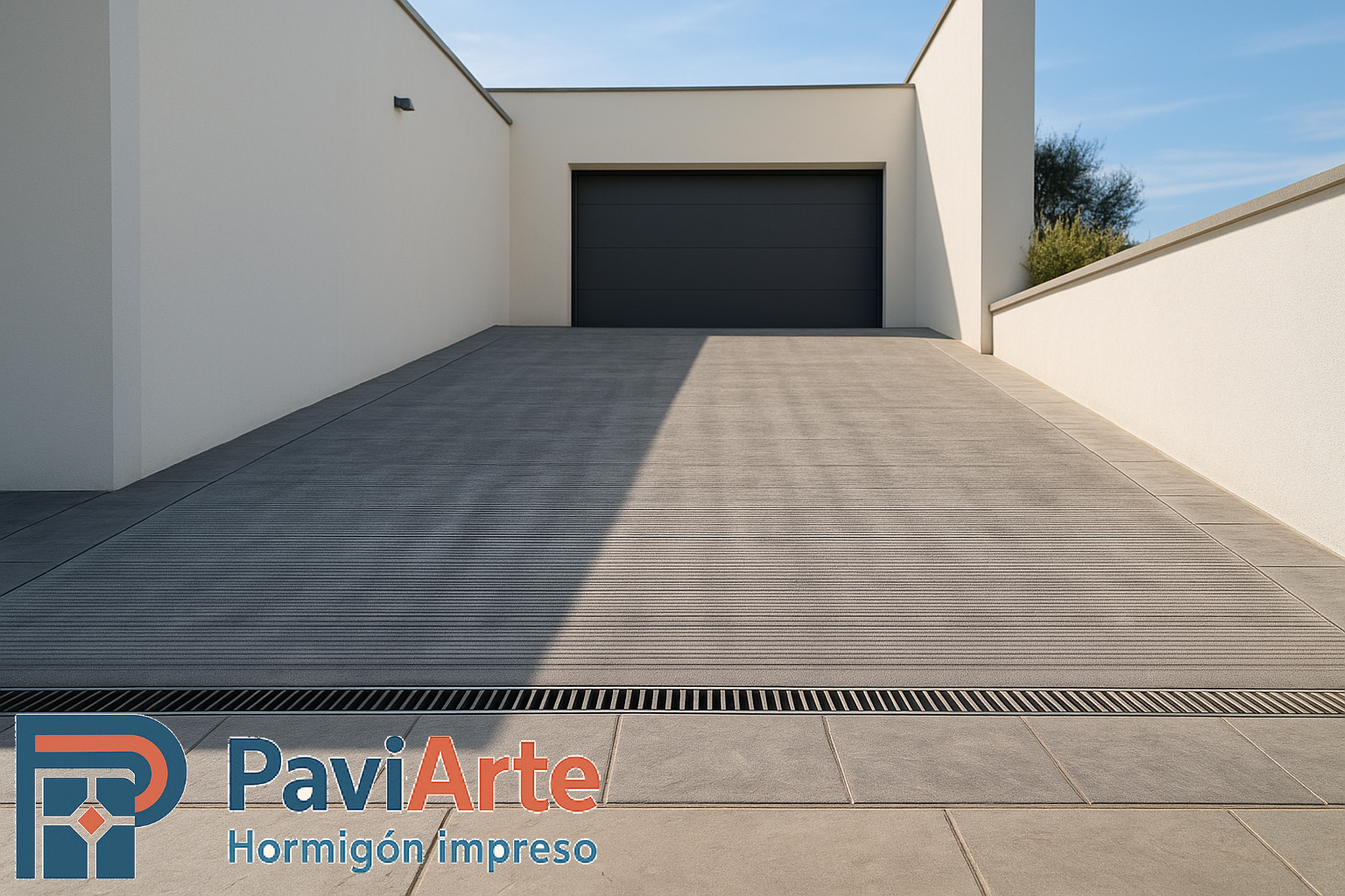 Rampa de garaje estriada en Jaca con rejilla frontal de drenaje