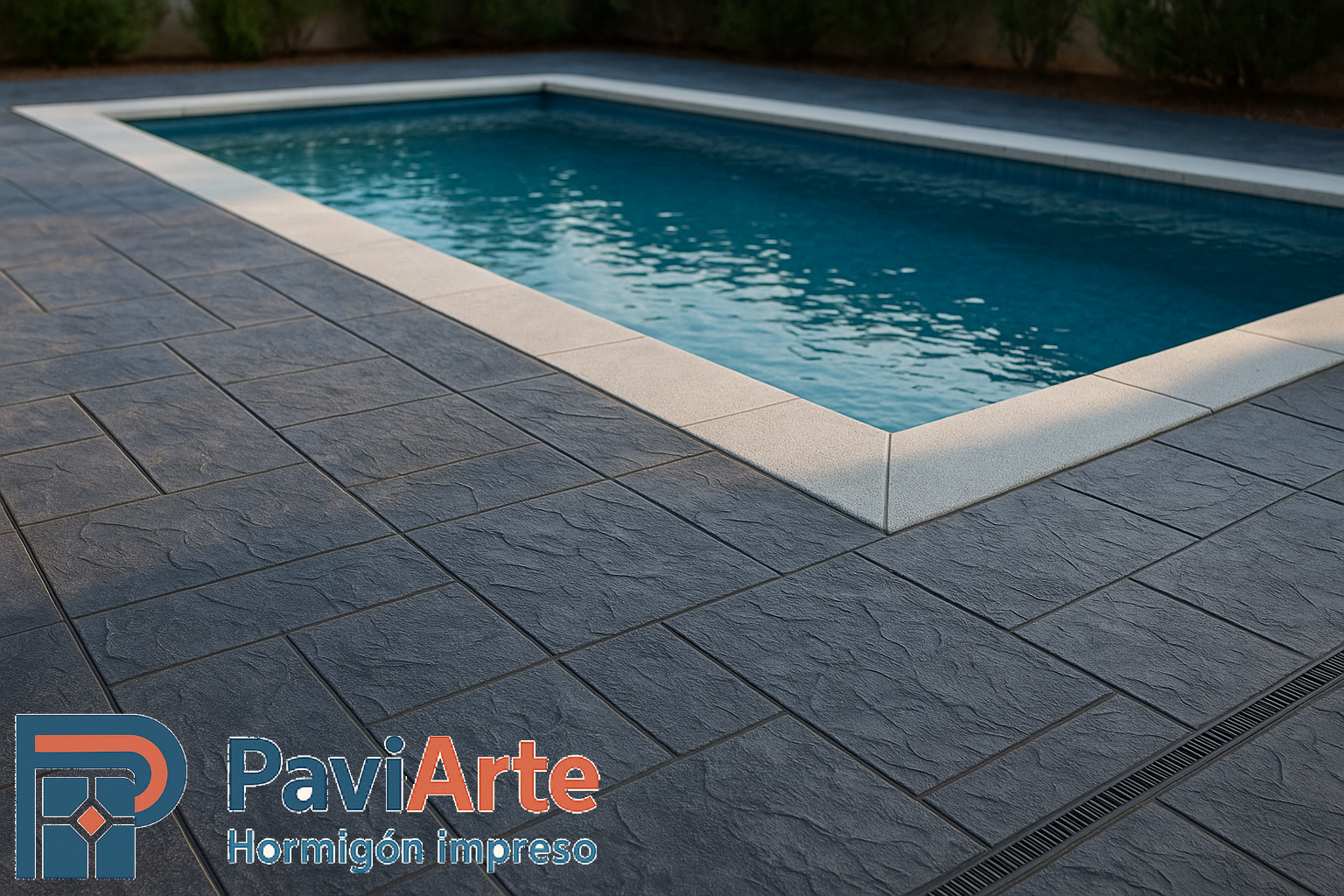 Perímetro de piscina en Jaca con piedra pizarra antideslizante