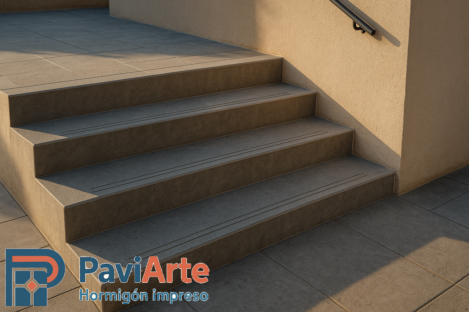 Escalones exteriores antideslizantes de hormigón impreso en Jaca