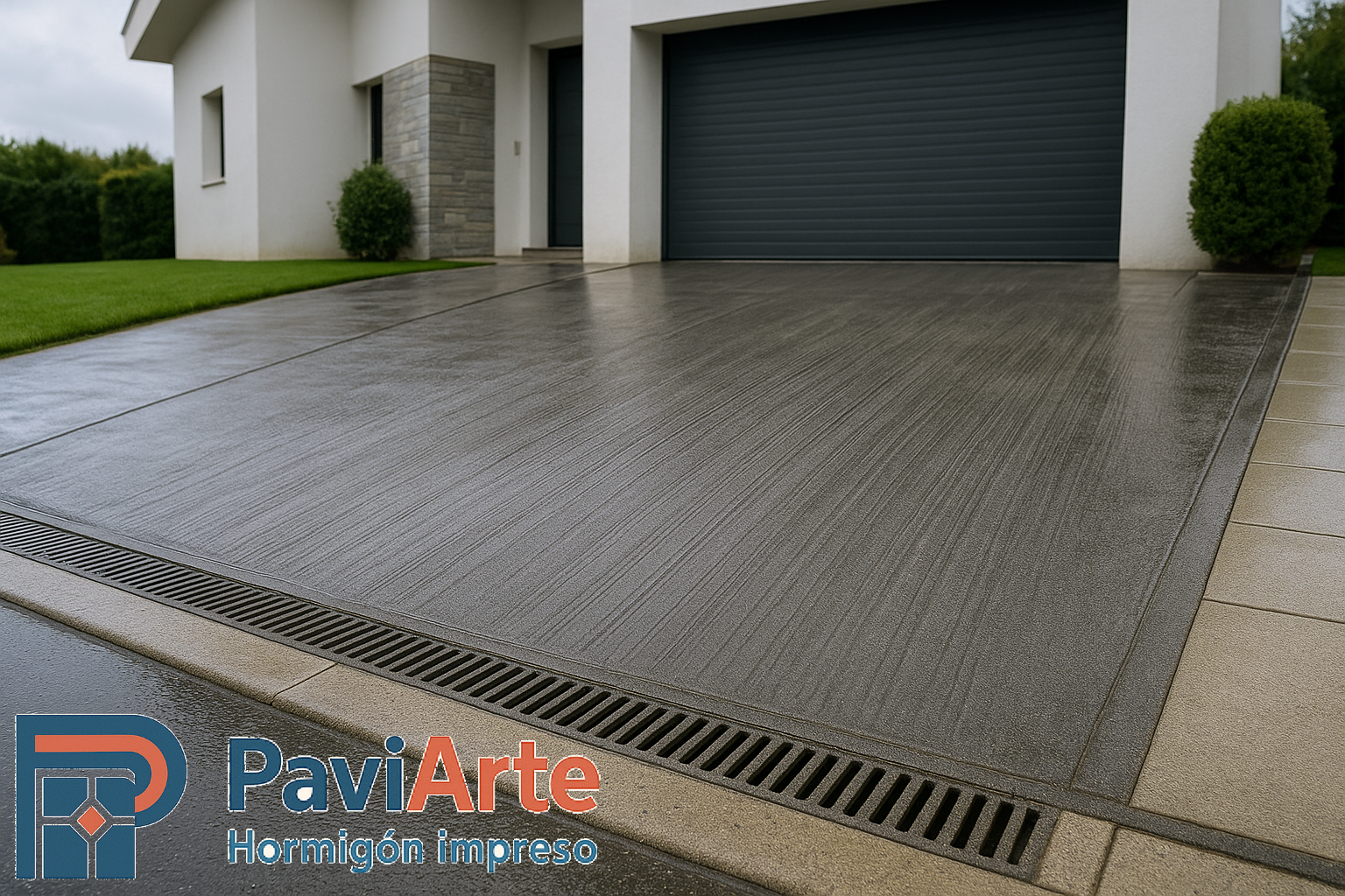 Rampa de garaje estriada en Lugo con rejilla frontal de drenaje