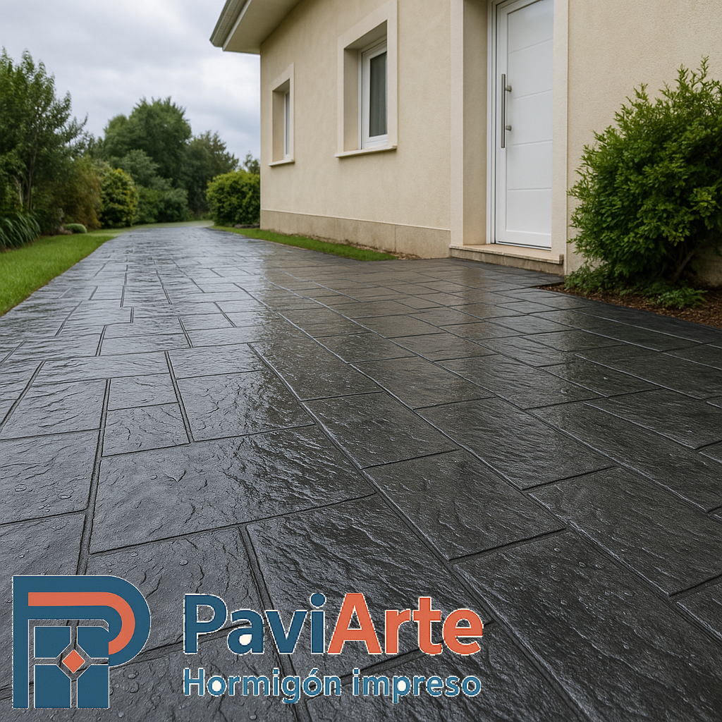 Hormigón impreso en Santander: perímetro de piscina antideslizante