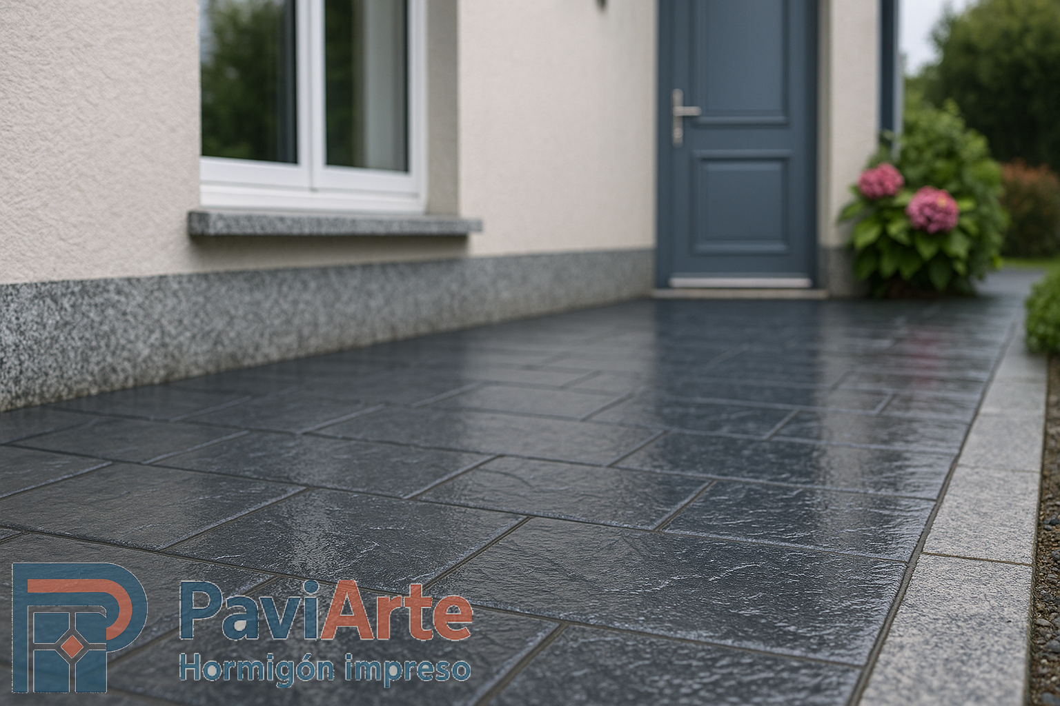 Hormigón impreso en Vigo: rampa con drenaje